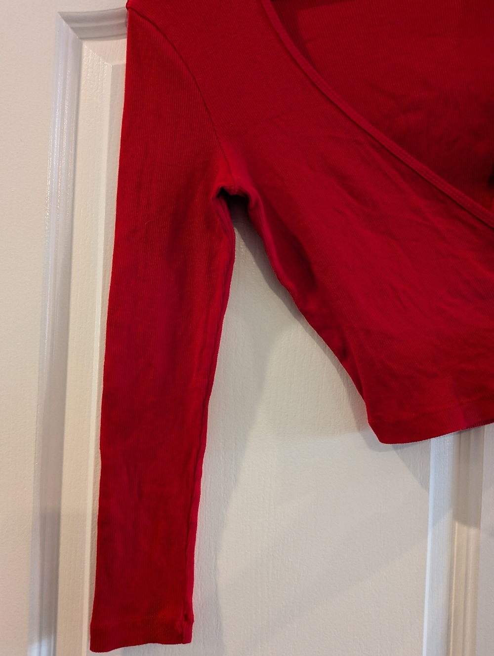 Lisa Says Gah Lucille Wrap Top Red Ribbed Long Sleeve Cropped Cotton Size M - Picture 7 of 15